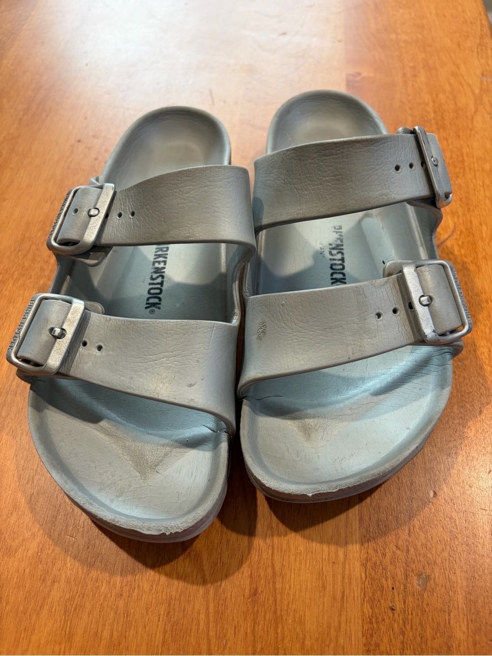 Birkenstock Women Light Gray Double-Strap Slide Sandals
